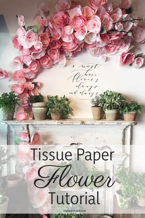 Paper Flowers Large Wall, Diy Flower Wall Tutorials, Handmade Flowers For Wedding, Tiddue Paper Flowers, Large Paper Flower Backdrop, Flower Tissue Paper Diy, How To Make Large Tissue Paper Flowers, Paper Rose Backdrop, Crepe Paper Flowers Wedding Decoration