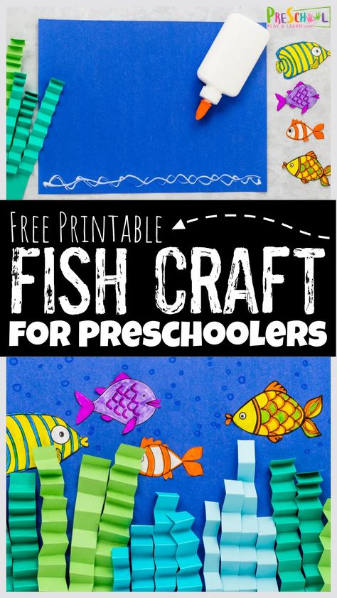 God Made Fish And Birds Craft, Fish Art For Kindergarten, Ocean Kindergarten Crafts, God Created Fish And Birds Craft, Ocean Animal Crafts For Kindergarten, Ocean Preschool Art, Pout Pout Fish Craft, Easy Fish Craft, O Is For Ocean