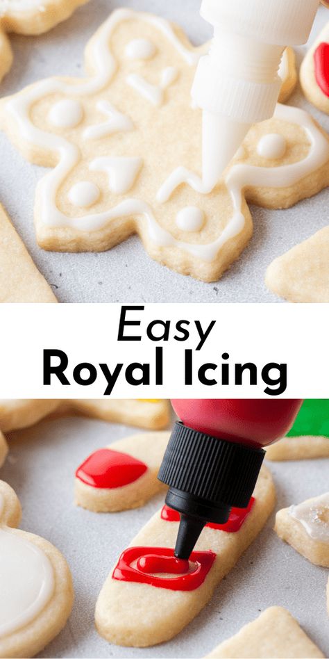 This is the only royal icing recipe you'll ever need! With no meringue powder needed, my secret ingredient makes this icing harden perfectly. Plus, I'm sharing my expert tips on adjusting your icing to the perfect consistency, coloring, and storing your icing. Dairy Free Icing For Cookies, Cooking Icing Recipe, Make Ahead Frosting, Christmas Cookie Frosting That Hardens, Sugar Cooking Icing Recipe, How To Make Royal Icing Without Meringue, Vanilla Royal Icing Recipe, Piping Recipe Icing, Frosting That Hardens