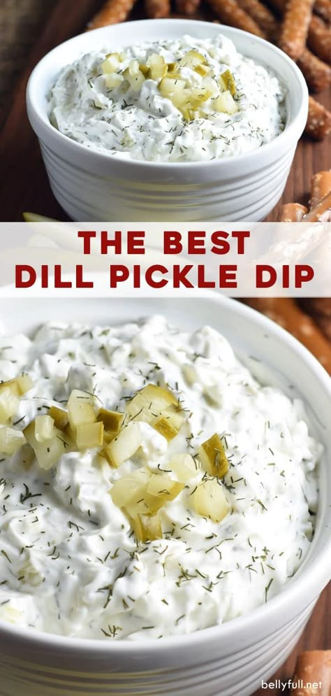 This Dill Pickle Dip is the absolute best cold dip where dill pickles are the star! Great appetizer for game day, parties, or as a spread for burgers! Whip up a batch in 10 minutes. Easy Chip Dip Recipes, Easy Chip Dip, Dill Pickle Dip Recipe, Pickle Dip Recipe, Cold Dip, Chip Dip Recipes, Dill Pickle Dip, Dried Dill, Pickle Dip