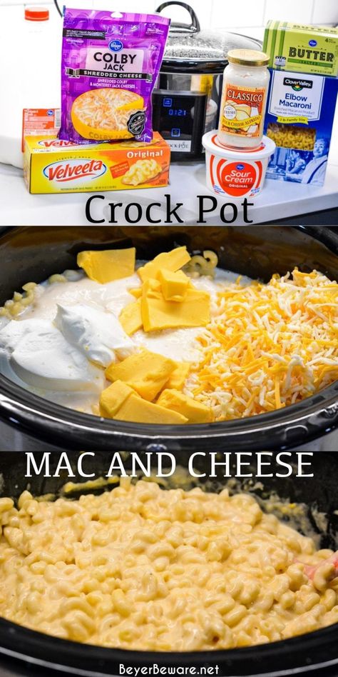 A creamy crock pot mac and cheese recipe made with velveeta that can be ready in two hours and let's you fix it and forget it on a busy night. Crockpot Mac And Cheese With Alfredo Sauce, Velvetta Mac N Cheese Recipe, Creamy Crockpot Mac And Cheese Recipe, Mac And Cheese Velveeta, Alfredo Mac And Cheese, Recipe Using Alfredo Sauce, Mac N Cheese Velveeta, Crockpot Mac N Cheese, Easy Crockpot Mac And Cheese Recipe