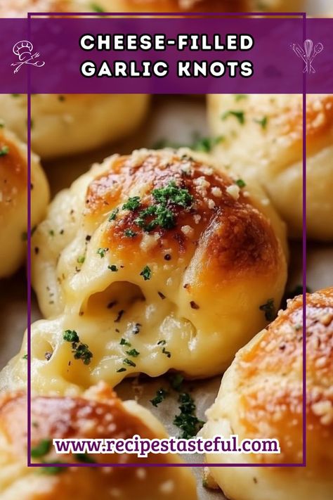 Delicious cheese-filled garlic knots made with pizza dough and brushed with a rich garlic butter. Perfect as a snack, appetizer, or side dish, these knots are fluffy on the outside and gooey on the inside! Garlic Knots Pizza Dough, Garlic Knot Pizza, Make Garlic Butter, Garlic Knots Recipe, Freshly Baked Bread, How To Make Dough, Garlic Knots, Baked Bread, Gooey Cheese