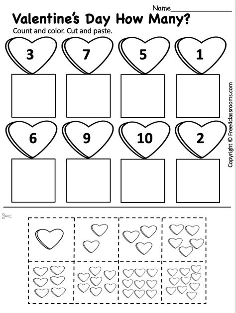 Valentine's Worksheets Preschool, Valentines Math Worksheets Preschool, Valentine Math Preschool Free Printable, Valentine's Day Worksheets For Preschool, Valentine Preschool Worksheets, Preschool Valentines Worksheets Free, February Math Activities Preschool, Valentine Kindergarten Worksheets, February Worksheets Kindergarten