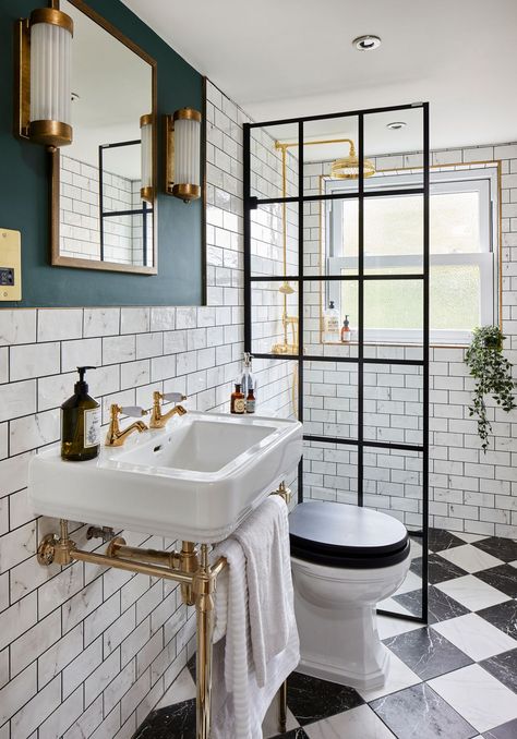 Real home: en suite shower room is packed with style | Real Homes Drømme Bad, Very Small Bathroom, Bilik Air, Ensuite Shower Room, En Suite Shower Room, Victorian Bathroom, Small Bathroom Makeover, Stunning Bathrooms, Black And White Tiles