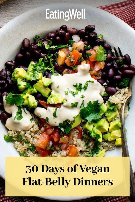 <p>While there isn't exactly one super food that will banish your belly fat forever, research shows foods containing certain nutrients certainly could help. Fiber-rich, gut-friendly foods like legumes, avocados, potatoes and berries could all help reduce visceral fat and opting for at least one vegan meal each day will assist you in ramping up your fiber intake with ease—along with complex carbs, healthy fats and other essential nutrients.</p>
  <p>Check out our 30-Day Vegan Flat-Belly Dinner Plan to help improve your overall health as well. You'll be pleased to find that tacos, pasta and baked potatoes are still on the menu! </p> Plant Based Diet Meals, Plant Based Diet Meal Plan, Vegetarian Meal Plan, Healthy Plant Based Recipes, Plant Based Diet Recipes, Plant Based Whole Foods, Vegan Meal Plans, Tasty Vegetarian Recipes, Vegan Meal Prep