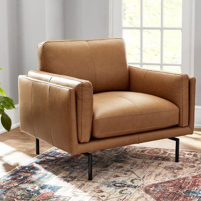 Tan Leather Sofa With Accent Chair, Brown Leather Chair Living Room, Modern Leather Chair, Leather Chair Living Room, Church Lobby, Comfy Leather Chair, Oversized Armchair, Tupelo Honey, Safe House