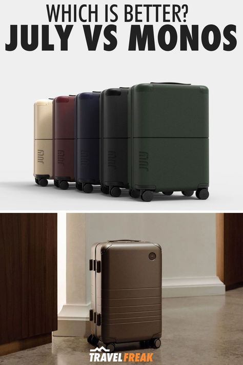 If you’re looking for a new suitcase that is durable, functional, and modern, you’ve probably come across these two luggage brands: July and Monos. Both brands offer sleek, feature-packed polycarbonate suitcases, but which is better? Here you'll find the ultimate comparison between July and Monos. | July luggage review | monos luggage review | best luggage brands | July luggage aesthetic | monos luggage aesthetic July Suitcase, July Luggage, Travel Luggage Aesthetic, Monos Luggage, Suitcase Aesthetic, Luggage Aesthetic, Best Luggage Brands, Best Travel Backpack, Hardside Luggage