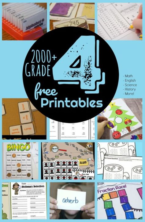 FREE 4th Grade Worksheets - lots of fun worksheets, games, and activities for grade 4 students to practice math, english language arts, science, history, reading, and more #grade4 #homeschool #4thgrade 2nd Grade Reading Worksheets, Math English, Free Math Games, Fourth Grade Science, 2nd Grade Activities, 4th Grade Math Worksheets, History Worksheets, Teaching Second Grade, Science History