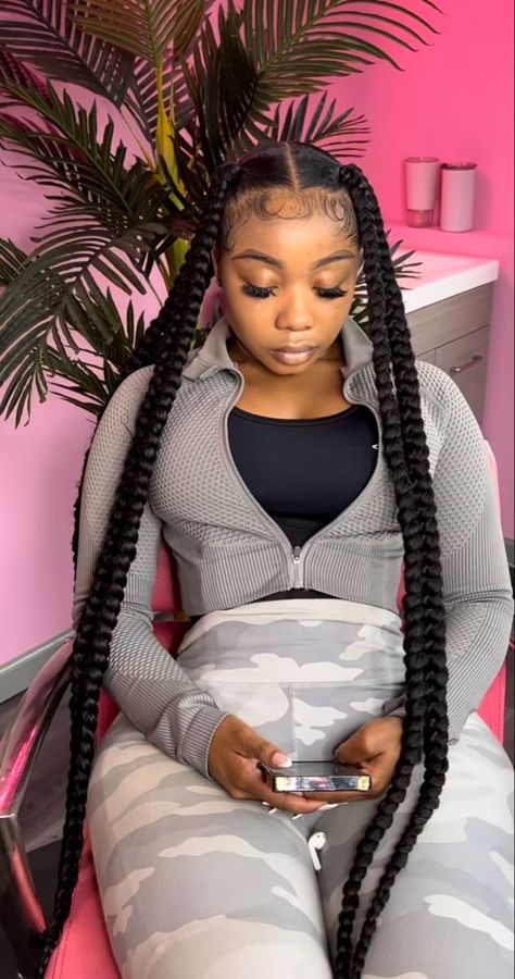 2 Week Braided Hairstyles, Jayda Wayda Braids With Curls, 4 Parts With 2 Braids In Each, 4 Knotless Braids, 4 Jumbo Box Braids, Jadya Wayda Braids, Cute Fast Hairstyles, Braided Hairstyles Quick, Wayda Braids