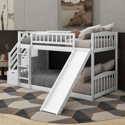 √ The bunk beds take up minimal space, making it easy for guests to stay over temporarily. Even better, the side storage ladder not only provides convenience for getting in and out of bed, but also adds storage space, so you can keep your infrequently used items in the storage compartment under the ladder. It makes full use of the floor space and provides you with a comfortable space for rest and entertainment, making it an ideal piece of furniture for growing families. A slide is designed to ma Stairway Bunk Beds, Storage Ladder, Twin Over Twin Bunk Bed, Twin Bunk Bed, Comfortable Space, Twin Bunk Beds, Minimal Space, Drawer Slides, Slide In