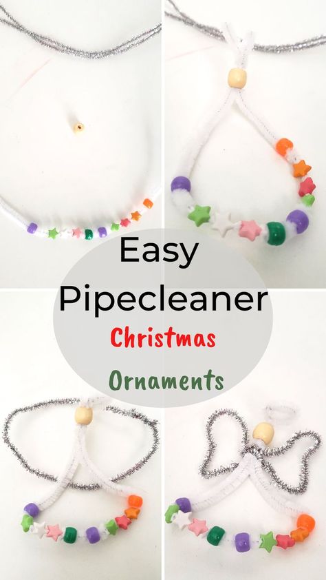 Christmas Ornaments For Preschoolers, Ornaments For Preschoolers, Pipe Cleaner Christmas Ornaments, Pipe Cleaner Christmas, Easy Christmas Ornaments, Gift For Grandparents, Christmas Angel Ornaments, Pipe Cleaner Crafts, Angel Crafts