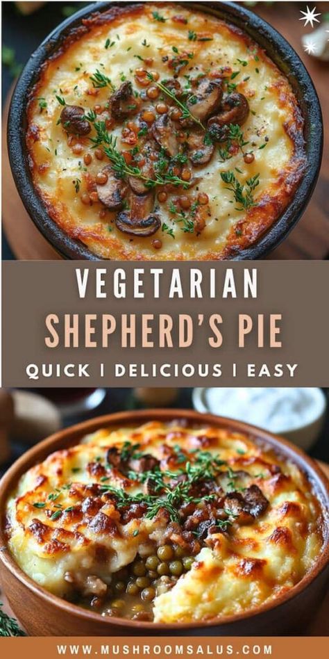 Vegetarian Recipes With Mashed Potatoes, Lentil Pie Recipe, Mushroom Shepherds Pie Recipe, Lentil Shepherd Pie, Veggie Shepherd's Pie, Shepherds Pie Recipe Vegetarian, Vegetarian Shepherd's Pie, Golden Mashed Potatoes, Lentil Casserole Recipes