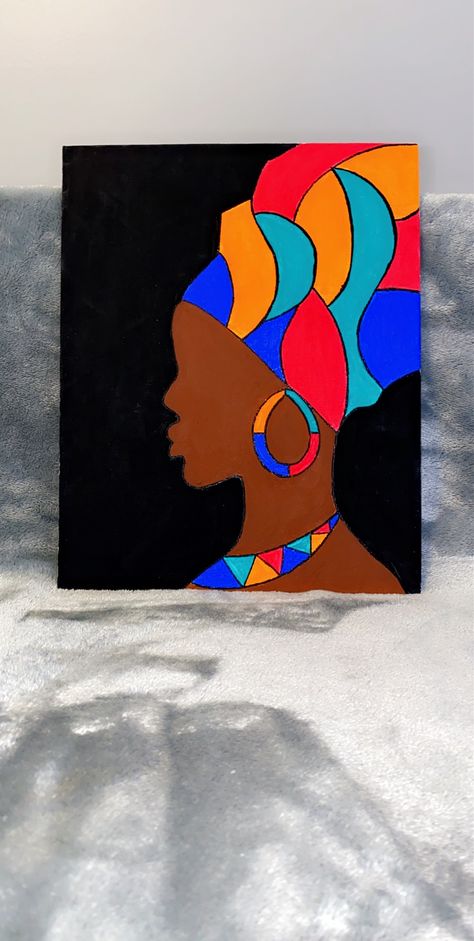 Paint And Sip Black Women, Easy Self Love Paintings, Acrylic Painting Canvas Woman, Abstract Painting Of A Woman, How To Draw In Canvas, African Woman Silhouette Painting, Painting Ideas Black Women, Easy Paintings Of People, Black Women Paintings Easy