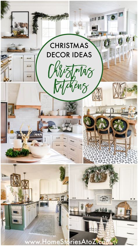 Christmas Decor Ideas: Christmas Kitchen Decor Inspiration - Home Stories A to Z Christmas Kitchen Decor Ideas, Kitchen Island Decor Ideas, Farmhouse Christmas Kitchen, Farmhouse Kitchen Inspiration, Open Concept Kitchen Living Room, Kitchen Vignettes, Make A Gingerbread House, Thrifty Decor Chick, Kitchen Decor Inspiration