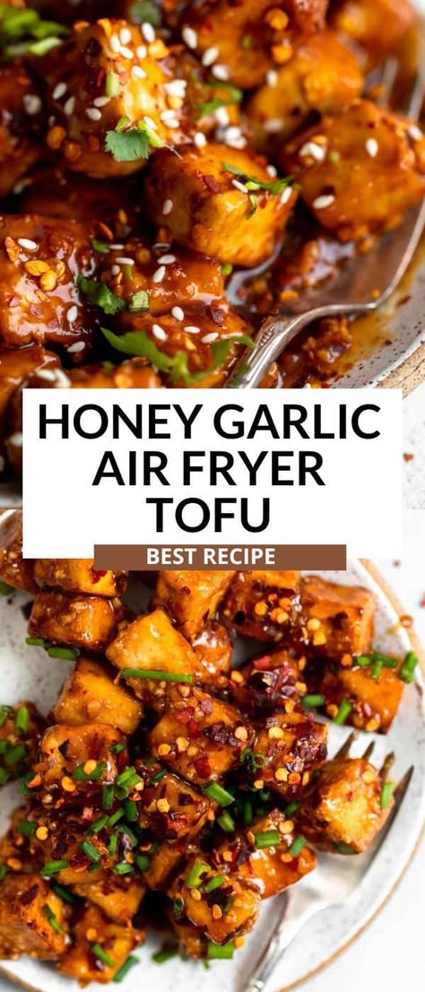 Garlic Air Fryer, Air Fried Tofu, Air Fryer Tofu, Resep Vegan, Tofu Recipes Healthy, Air Fryer Recipes Vegetarian, Tofu Recipes Vegan, Vegan Tofu, Tofu Dishes