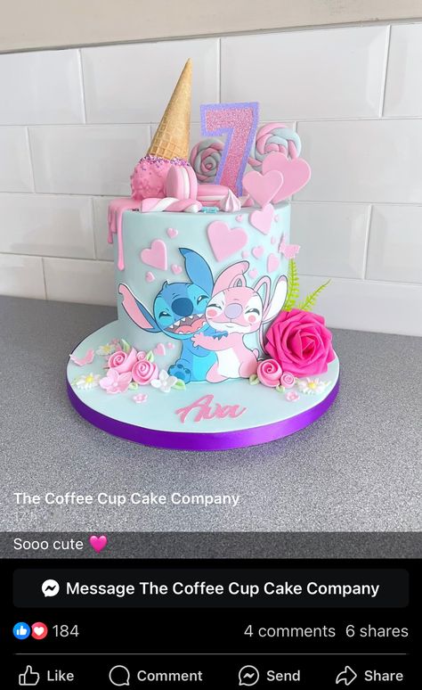 Angel Stitch Cake, Angel And Stitch Cake, Stitch Cake Design, Stitch And Angel Cake, Stitch Birthday Cake, Bolo Motocross, Cake Painting Tutorial, Sofia Cake, Lilo And Stitch Cake