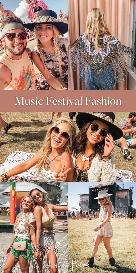 Festival season is here and I’d be lying if I said I hadn’t already been mentally planning outfits for a summer of fun. Music festivals are perfect time to express yourself creatively through fashion because anything goes! Boho, hippie or 70s. I’m sharing a few of my looks from the last few years from Bonnaroo, Pilgrimage and ACL. Planning the outfits, makeup and hair is so much fun! | Hunter Premo | Summer Outfits Inspiration Outfits For Reggae Concert, Reggae Music Festival Outfit, Bluegrass Music Festival Outfits, Reggae Festival Outfit Summer, Boho Outfits Festival, Music Festival Outfits For Women Over 40, Pilgrimage Festival Outfit, Boho Music Festival Outfit, Hippy Concert Outfit