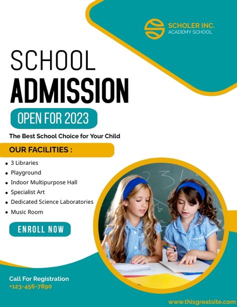 Template Design For School, Institute Advertisement Poster, Registration Flyer Design, Academic Flyer Design, Graphic Designer Poster Advertising, School Posters Design, School Ads Design, Flyer Poster Design, School Admission Flyer Design