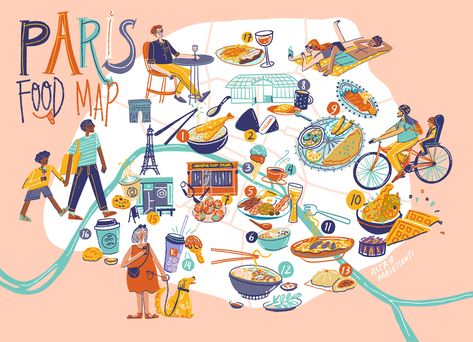 Bali Map, Copenhagen Map, Picnic Invitations, Professional Illustration, Food Map, Paris Food, Map Illustration, Love Illustration, Illustrated Map