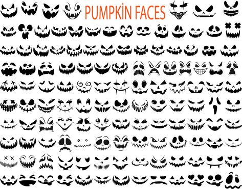 Punkin Carving Ideas Faces, Pumpkin Faces Ideas Cute, Pumpkin Faces Ideas, Pumpkin Face Templates, Pumpkin Mouth, Pumkin Ideas, Pumpkin Face Svg, Cute Halloween Clipart, Cute Pumpkin Faces