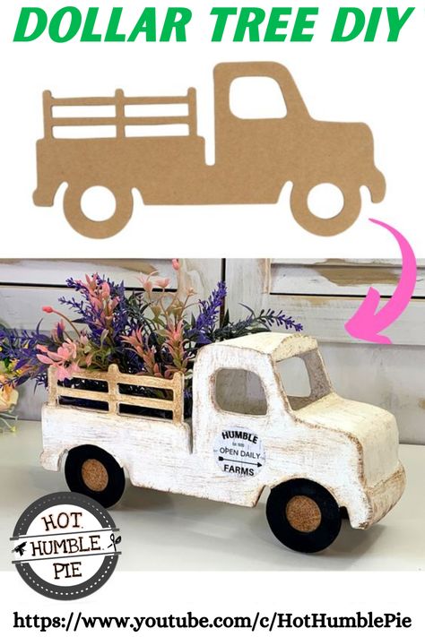 Dollar Tree Fall Diy, Dollar Tree Farmhouse, Truck Crafts, Farmhouse Truck, Red Truck Decor, Truck Diy, Farmhouse Decor On A Budget, Dollar Store Christmas Crafts, Dollar Tree Fall