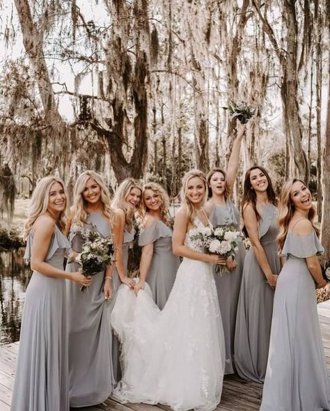 Silver Gray Bridesmaid Dresses Real Weddings | Birdy Grey Silver Grey Bridesmaid Dresses, Grey Weddings, Grey Boho, Silver Bridesmaid Dresses, Bridesmaid Dresses Under 100, Fall Bridesmaids, Bridesmaid Dresses Boho, Grey Bridesmaids, Fall Bridesmaid Dresses