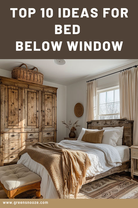 bedroom inspo, bedroom ideas, window above bed, bed below window, bed under window Bed With Small Window Behind It, Room Decor With Window Behind Bed, Window Shades Behind Bed, Master Bedrooms Window Behind Bed, Window Treatments Master Bed, Bed Against Wall With Window, Headboard Ideas With Window Behind, King Bed Window Behind, Curtains Behind Bed No Headboard