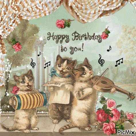 Vintage Cat Birthday, Cat Birthday Wishes, Cat Happy Birthday, Special Happy Birthday Wishes, Animated Happy Birthday Wishes, Birthday Animated, Animated Cat, Birthday Wishes Gif, Happy Birthday Wishes Pics