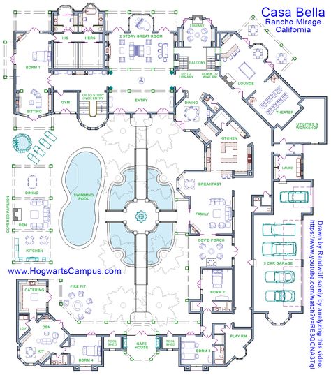 House Floor Plan With Courtyard, The Burrow Harry Potter Floor Plan, One Floor Mansion House Plans, La Mansion Floor Plan, Mansion Floor Plan With Pool, Single Level Mansion Floor Plan, Stone Mansion Floor Plan, House Floor Plans Mansion, 8 Bedroom Mansion Floor Plans