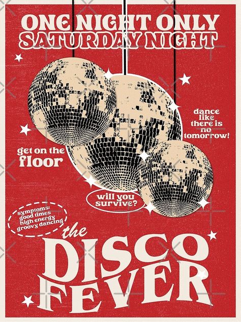 "Red Retro Disco Night" Poster for Sale by Tiso Boiteto Red Room Poster, Classic Retro Aesthetic, Disco Vintage Aesthetic, Vintage Posters Collage, Disco Cowboy Wallpaper, 70s Disco Poster Design, 70s Festival Poster, Retro Bar Poster, Talent Show Graphic Design