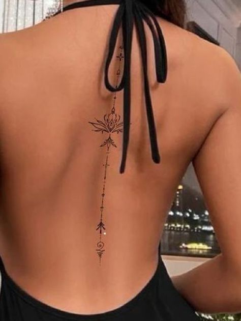 Woman Tattoo Spine, Back Tattoo For Women Elegant, Spine Tattoos On Women, Tattoo In Back For Women, Spine Tattoo Delicate, Subtle Back Tattoos, Elegant Tattoos Back, Tattoos Inspo Women, Tattoos Spine Women