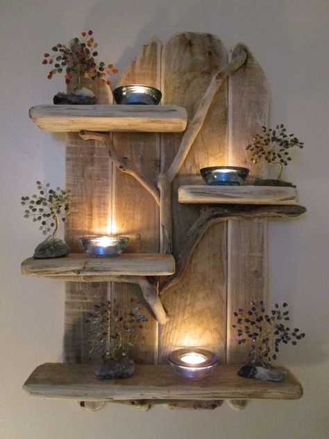 20 Fascinating Shabby Chic Decorations To Style Up Every Interior Design Wooden Pallet Wall, Shabby Chic Decorating, Driftwood Shelf, Pallet Wall Shelves, Decor Shabby Chic, Pallet Wall, Rustic Shabby Chic, Wooden Shelf, Design Del Prodotto