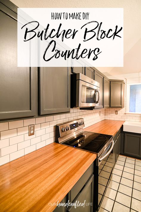 How to Make DIY Butcher Block Countertop - Our Handcrafted Life How To Seal Butcher Block Countertops, Seal Butcher Block Countertops, Faux Butcher Block Countertops, Diy Butcher Block Counter, Flip Kitchen, Diy Butcher Block Countertops, Butcher Block Countertops Kitchen, Butcher Block Counters, Diy Butcher Block