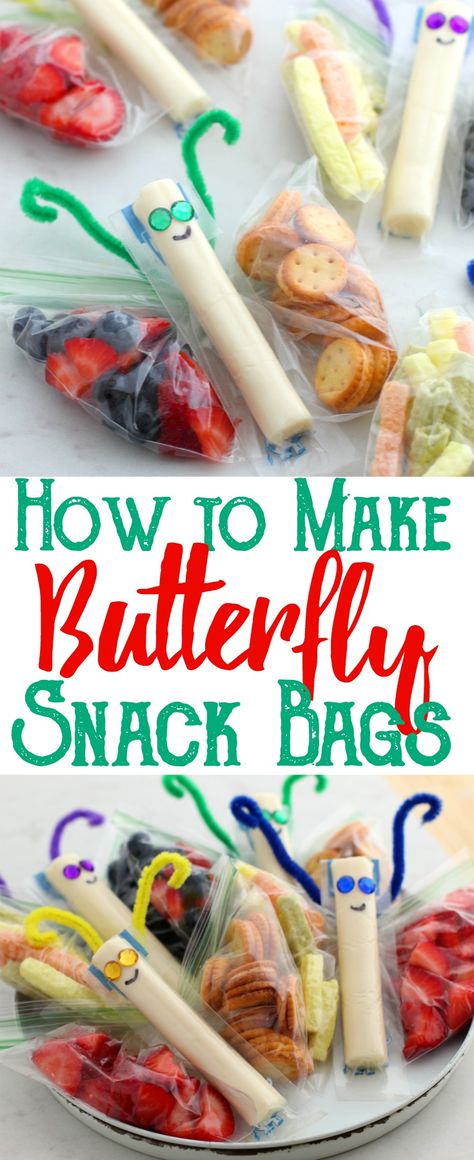 Butterfly Snack Bags, Kindergarten Snacks, Butterfly Snacks, Class Snacks, Classroom Snacks, Spring Snacks, How To Make Butterfly, Healthy School Snacks, Preschool Snacks