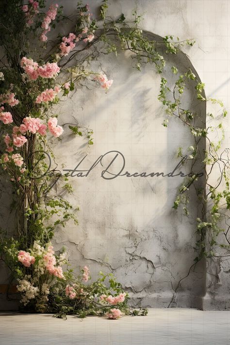 Digital Backdrop Floral Arch Wall for digital portrait backdrop Fairy Garden Party Backdrop, Floral Photoshoot Backdrop, Floral Step And Repeat, Garden Themed Backdrop, Spring Greenhouse Photoshoot, Floral Backdrop Ideas, Italian Backdrop, Mauve Backdrop, Picture Backdrop Ideas