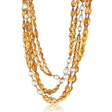 Verdura’s Holiday 2013 Collection. Raja Necklace Citrine, South Sea cultured pearl, diamond and gold. Verdura Jewelry, Necklaces Bead, Lily Bracelet, White Pearl Jewelry, Citrine Jewelry, Bubble Necklaces, Simple Rose, Pendant Watches, Initial Pendant Necklace