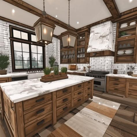 30+ Bloxburg Kitchens to Sparkle Creativity Blockburg House, Blocksburg House, Cottage Core Bloxburg House, Modern Suburban House, Bloxburg Kitchen Ideas, Sleepover Outfit, Mansion Kitchen, Roblox House, Blocksburg Room Ideas￼