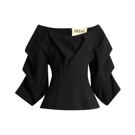 A.W.A.K.E. Madame Jellyfish ruched-sleeve top (505 PAB) ❤ liked on Polyvore featuring tops, black, ruched sleeve top, bateau neck tops, boat neckline tops, crepe top and stretch top Corporate Blouse, Nyc Winter Fashion, Womens Winter Fashion, Nyc Winter, Fancy Shirt, Kylie Lips, Women Blouses Fashion, Stylish Work Attire, Ruched Sleeve