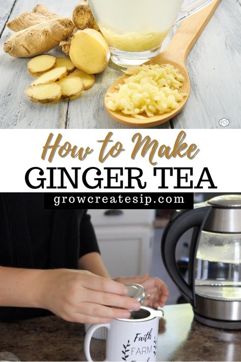 How to Make Ginger Tea. Ginger is a popular ingredient in many tea blends from Golden milk to traditional marsala chai blends. Ginger also has a host of wonderful health benefits and while ginger is great in a homemade natural water flavoring, making tea from fresh ginger has even more health benefits. After a deep dive into the health benefits of ginger I'll cover how to make ginger tea from fresh ginger root -step-by-step including photos! Making Tea With Fresh Ginger, Fresh Ginger Tea Recipes, How To Make Ginger Tea, Natural Water Flavoring, Ginger Water Recipe, Blending Recipes, Fresh Ginger Tea, Water Flavoring, Homemade Ginger Tea