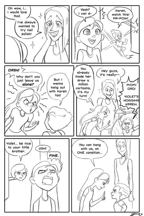 Incredibles 2 comic (pg 9) Incredibles Drawing, Incredibles Quotes Disney, Comic Strip Ideas, Edna Incredibles Funny, Comic Strip Drawing Ideas, Elasta Girl The Incredibles, Mr Incredibles Meme, Disney Incredibles, Dreamworks Art