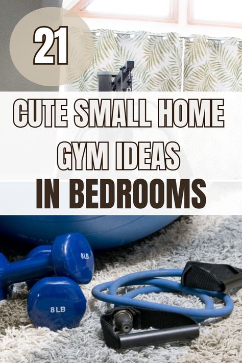 IT'S WORKOUT TIME! LET'S TURN A SMALL CORNER IN OUR BEDROOM TO FOCUS ON OUR HEALTH! HERE ARE 21 CUTE SMALL HOME GYM IDEAS FOR YOUR BEDROOM! I HOPE YOU ARE INSPIRED BY ALL OF THESE TRICKS TO ORGANIZE YOUR GYM EQUIPMENT. LET'S DO IT ON A BUDGET TOO! #HOMEGYM #HOMEGYMSETUP #LAYOUT #DESIGN #WORKOUTROOM #BEDROOM #CORNER #DECOR #INSPO #GYMINSPO #Compact #for #Ideas #HomeStyle #Gym #Garden #DecorTips #Home #Mini #Own #InteriorInspo #Your #Spaces #Workout #Outdoor #Creating How To Make A Home Gym Diy Workout Rooms, Home Gym In Bedroom Small Spaces, Small Gym Decorating Ideas, Turning Bedroom Into Workout Room, Small Workout Area In Bedroom, Bedroom With Workout Space, Exercise Room Storage Ideas, Small Bedroom Workout Space, Diy Workout Room At Home