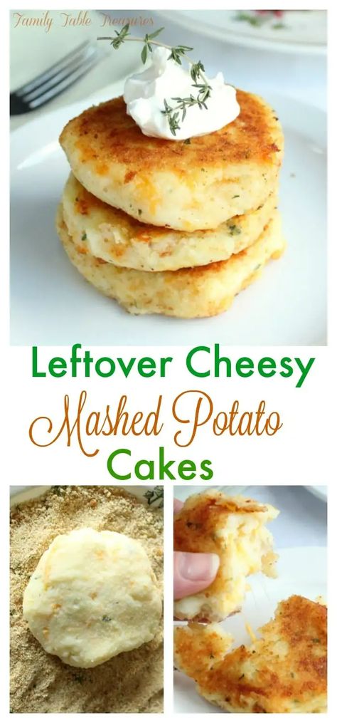 Leftover Cheesy Mashed Potato Cakes - Family Table Treasures Corn And Mashed Potato Fritters, Muffin Vegan, Fried Mashed Potatoes, Mashed Potato Patties, Potato Cakes Recipe, Sweet Potato Fritters, Mashed Potato Cakes, Keto Thanksgiving, Recipe Potato