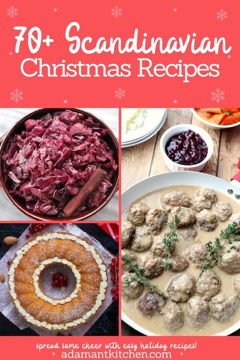 70+ traditional Scandinavian Christmas holiday recipes! Sweden, Norway, Iceland, Finland, and Denmark make up the Norse countries that celebrate Christmas with their families. Here are all the best baking pastries, cookies, cakes, bread, and other desserts! As well as side dishes, appetizers, and dinner recipes! Swedish Christmas Food, Holiday Desserts Thanksgiving, Norwegian Cuisine, Danish Cuisine, Scandinavian Holiday, Viking Food, Traditional Holiday Recipes, Desserts Thanksgiving, Nordic Recipe