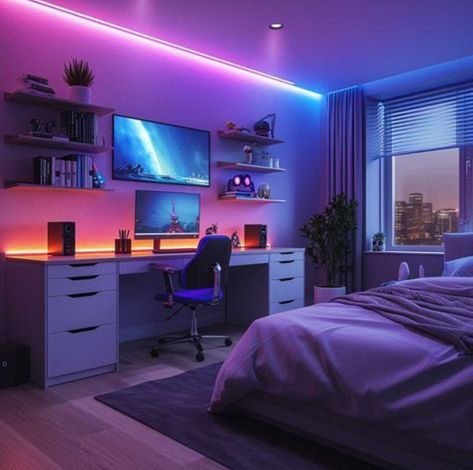 Boy Teenager Bedroom Ideas, Gamer Bedroom Ideas, Dall Decor, Gaming Bedroom Ideas, Modern Teen Boy Bedroom, Teenager Bedroom Design, Cool Bedrooms For Boys, Cozy Dorm, Kitchen Cozy