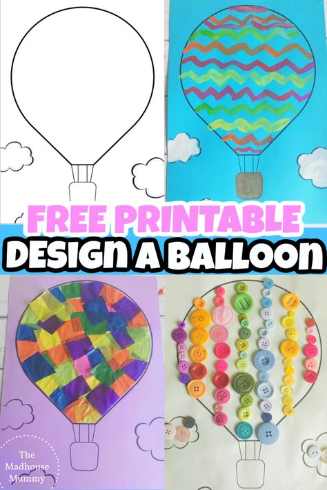 Design a hot air balloon with this fun free printable! this cute little transport craft is perfect for preschools, toddler groups and for some fun rainy day crafting! #funcraftsforkids #hotairballoncraft Hot Air Balloon Worksheets, Balloon Crafts Preschool, Hot Air Balloon Classroom Theme, Transport Craft, Ballon Crafts, Hot Air Balloon Printable, Balloon Printable, Hot Air Balloon Craft