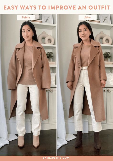 Cold Weather Outfits Petite, Petite Wool Coat, Wool Coat Women Outfit, Camel Wool Coat Outfit, Winter Outfits For Petite Women, Camel Coat Outfit Winter Style, Winter Outfits Petite, Oversized Coat Outfit, Petite Winter Fashion