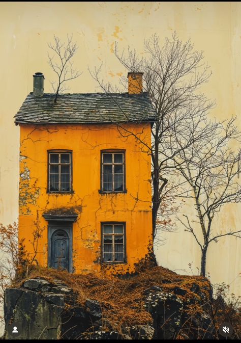 Thierry Lechanteur, Building Photography, Yellow House, Colourful Buildings, Cute House, A Hill, Urban Sketching, Old Buildings, Reference Photos