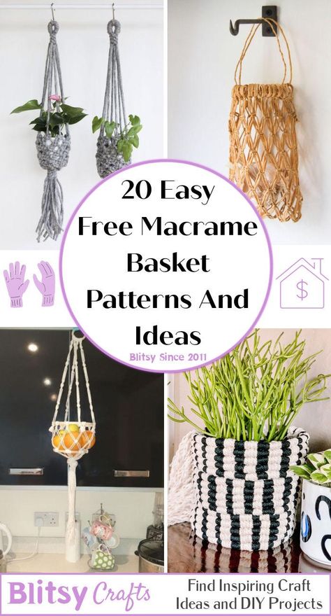 Free DIY Macrame Basket Pattern - Blitsy Hanging Basket Macrame Diy, Macrame Basket Pattern Free, Diy Macrame Hanging Basket, Practical Macrame Projects, Macrema Plant Hanging Diy Easy, Small Macrame Projects Free Pattern, Macrame Baskets Diy, Macrame Basket Pattern, Macrame Basket Tutorial