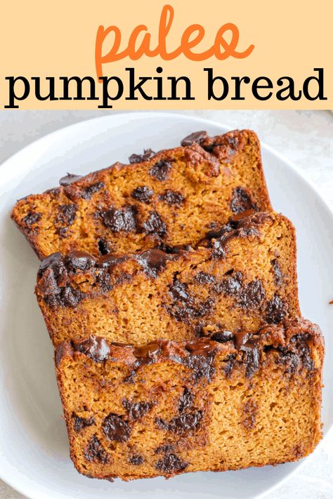 This easy recipe for healthy paleo pumpkin bread is incredibly moist and fluffy. Made from simple ingredients like almond flour and maple syrup, this gluten-free bread pairs perfectly with your morning cup of coffee. #paleobread #pumpkinbread #pumpkinrecipes #paleorecipes #paleodiet #glutenfreerecipes Paleo Pumpkin Bread, Fantastic Recipes, Chocolate Chip Bread, Pumpkin Chocolate Chip Bread, Paleo Pumpkin, Keto Friendly Desserts, Pumpkin Spice Syrup, Paleo Chocolate, Pumpkin Bread Recipe