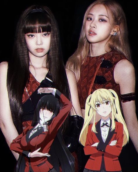 Kakegurui Yumeko And Mary, Yumeko And Mary, Kpop 2000s, Kakegurui Yumeko, Webcore Aesthetic, Blink Book, Black Pink Background, Pink Venom, Blackpink Poster